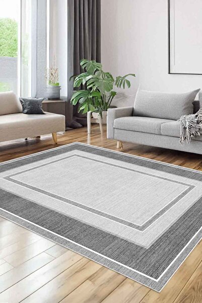 Decomia Home سجادة رقمية مضادة للانزلاق قابلة للغسل سهلة التنظيف باللون الرمادي لغرفة المعيشة والمطبخ