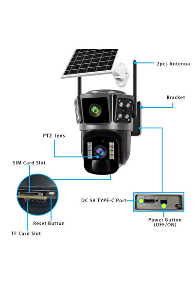 iKlassQeer Dual 4G Solar Camera, 3+3Mpx Resolution, IR LEDs, 10w Solar Panel