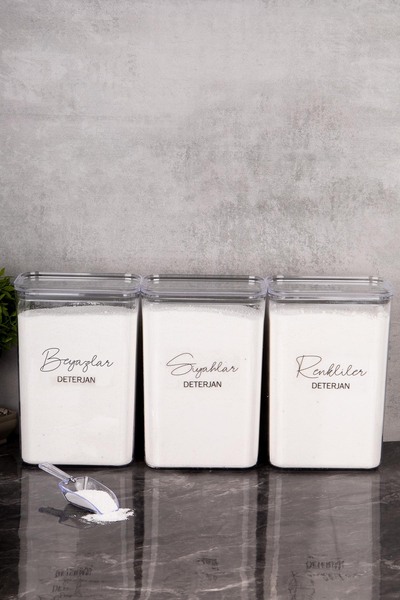 Minya Home 3 Adet Deterjanlık Seti Renkliler Beyazlar Siyahlar Etiketli Ölçekli Deterjan Saklama Kabı 3 lt