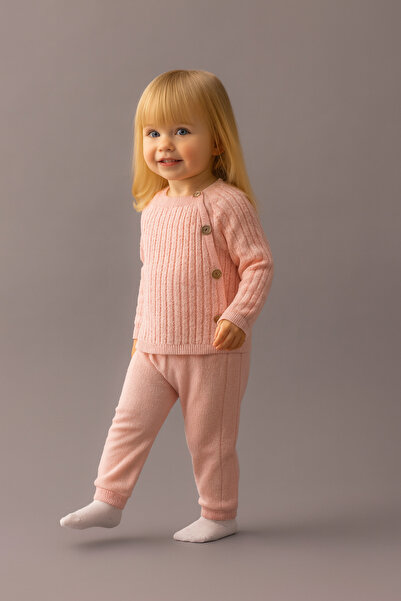 Eray Kids طقم ملابس محبوكة من القطن للفتيات الصغيرات مزود بأزرار مزخرفة - طقم...