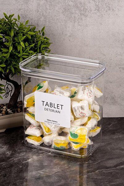 Minya Home Tablet Deterjan Saklama Kabı 2200 ml Vakum Kapaklı Etiket Hediyeli Deterjanlık Kabı