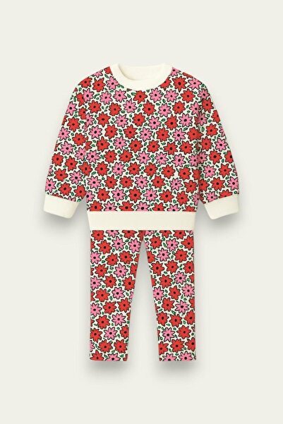 ÖYKÜ KİDS Girl's Patterned Double Set (Sweatshirt + Leggings)