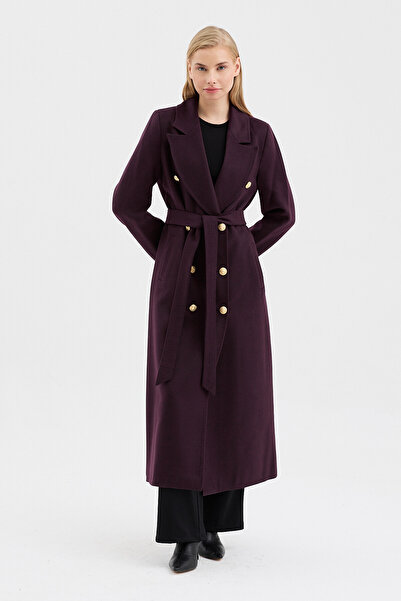 DOLCEBELLA KADIN KRUVAZE KAPAMA KUŞAK DETAYLI KAŞE BORDO KABAN