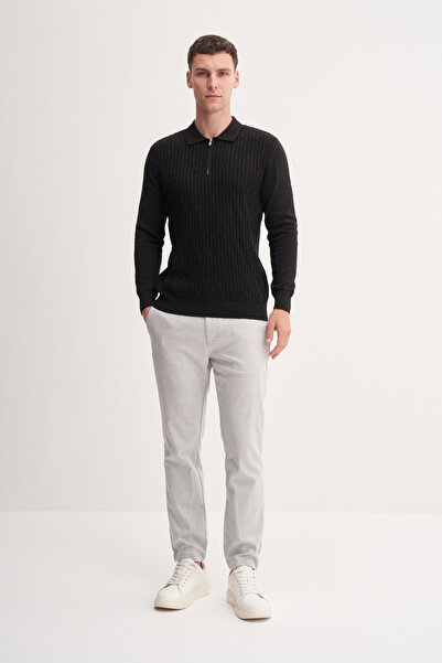 Cazador سترة بولو بياقة من القطن والأكريليك الفاخر بقصة ضيقة - 33040