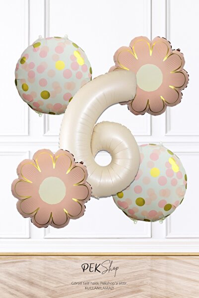 PEKSHOP Σετ μπαλονιών γενεθλίων με θέμα ροζ λουλούδια και κομφετί, κρεμ απόχρ...