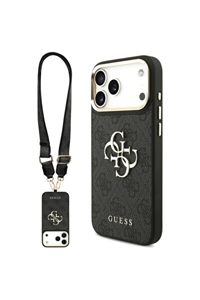 Guess Carcasă originală iPhone 17 Pro Max Big 4G Classic Logo cu curea și nasturi metalici, neagră