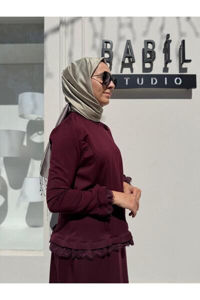 MissWhence 38004 Lace Detailed Women's Set Burgundy