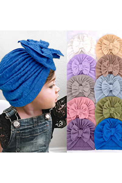Superbaby Caciulita tip turban cu model din tesatura si funda aplicata
