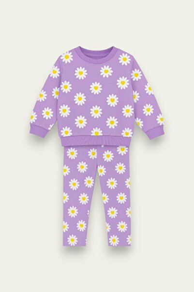 ÖYKÜ KİDS Girl's Patterned Double Set (Sweatshirt + Leggings)