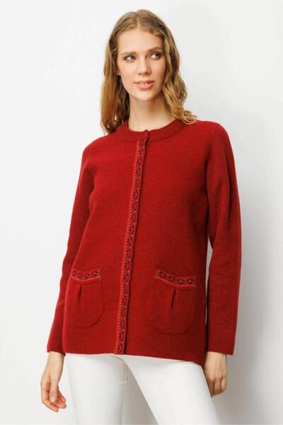 Desen 25018 TRİKO BANTLARI JAKARLI ÖNÜ KEÇE SIFIR YAKA ÇITÇITLI KISA CEKET