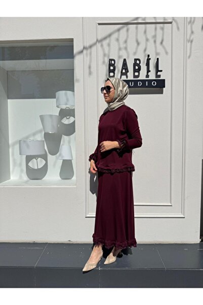 MissWhence 38004 Lace Detailed Women's Set Burgundy