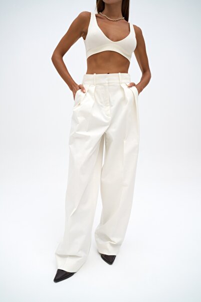 MAI STUDIOS CO. Amara Kemer Detay Ekru Palazzo Pantolon