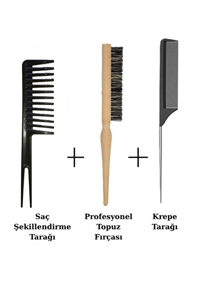Nofella 3'lü Tarak Seti, Saç Şekillendirici Tarak + Profesyonel Topuz Fırçası...