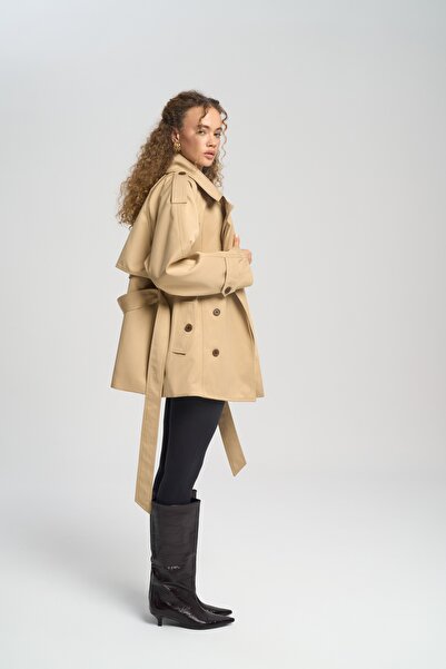MAI STUDIOS CO. Tyra Camel Belted Short Trench Coat