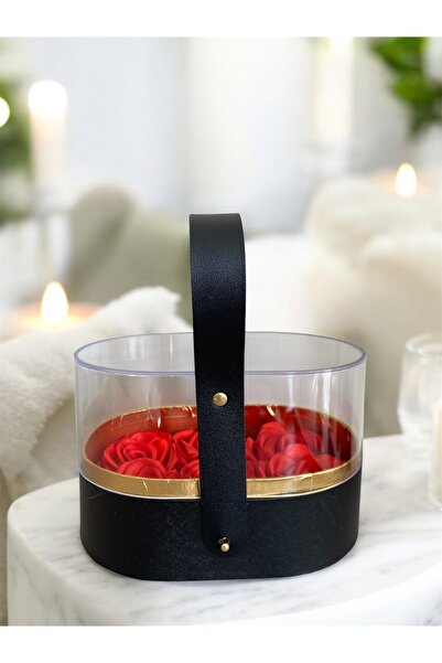 Baalaa Kırmızı kurdeleden Gül Aranjmanı Şeffaf Kutuda – Dekoratif Çiçek Hediy...