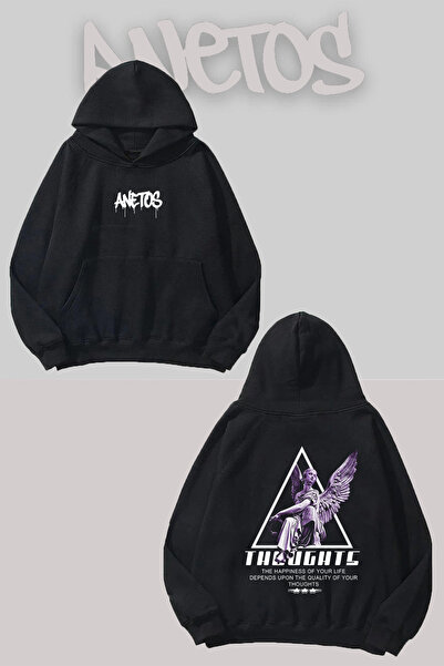 Anetos Gânduri Spate cu imprimeu Negru cu glugă Swea tricou