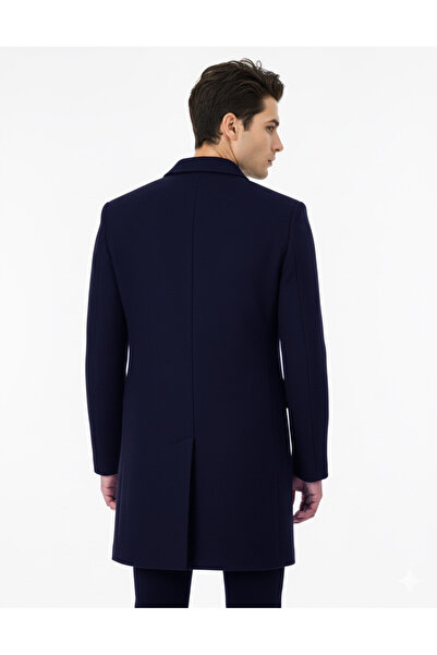 SÜVARİ Slim Fit Sivri Yaka Erkek Koyun Yünlü Lacivert Kaban