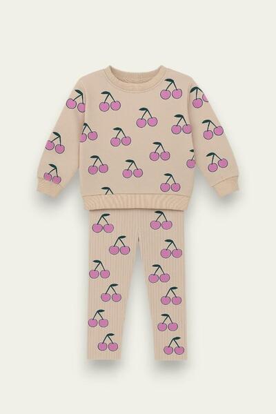 ÖYKÜ KİDS Girl's Patterned Double Set (Sweatshirt + Leggings)