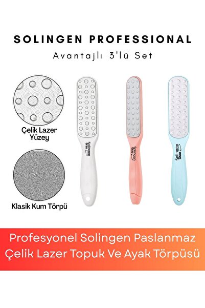 Grau Profesyonel Solingen Paslanmaz Çelik Lazer Topuk Ve Ayak Törpüsü - 3'lü Set