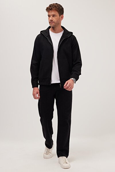 Tudors Ανδρικό πουκάμισο με κουκούλα με διπλή τσέπη με φερμουάρ, άνετο και χαλαρό, μαύρο μπουφάν