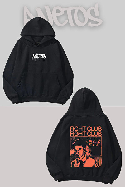 Anetos Fight Club cu imprimeu Sırt cu glugă Negru tricou Swea <ne7>
