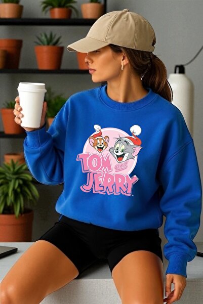 ArtYus Унисекс дълъг ръкав Том и Джери трансфер печат велосипед врата суитшърт