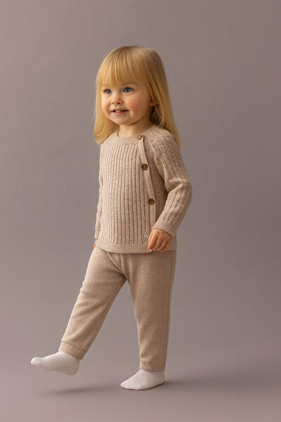 Eray Kids طقم ملابس محبوكة من القطن للفتيات الصغيرات مزود بأزرار مزخرفة - طقم...