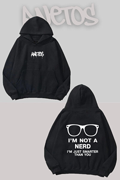 Anetos Nu sunt un nerd Rucsac cu imprimeu Negru cu glugă Swea tricou