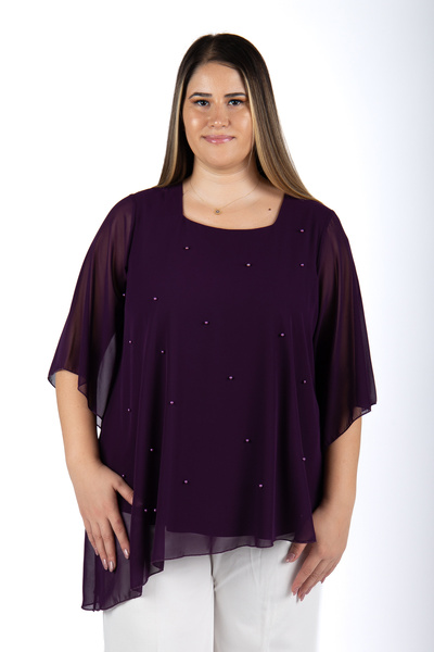 MEDOL GİYİM Büyük beden kadın incili şifon kare yaka abiye bluz