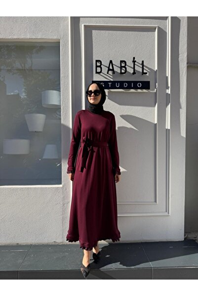 MissWhence 38823 Guipure Detailed Women's Dress Burgundy