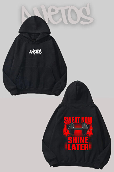 Anetos Sweat Now Shine Later Spate cu imprimeu Negru cu glugă Swea tricou