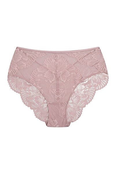 ESOTIQ Chiloți eleganți pentru femei cu talie înaltă, dantelă florală și plasă | Afine