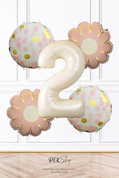 PEKSHOP Σετ μπαλονιών γενεθλίων με θέμα ροζ λουλούδια και κομφετί, κρεμ απόχρ...