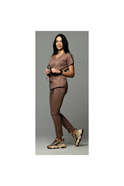 tag Costum medical de dama, bluza si pantalon, Slim Fit, New AMBRA, Cafeniu, S
