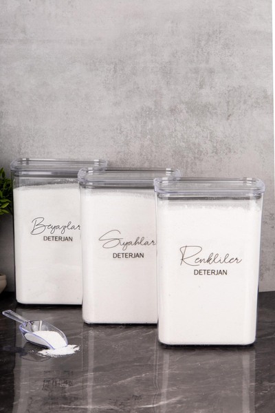 Minya Home 3 Adet Deterjanlık Seti Renkliler Beyazlar Siyahlar Etiketli Ölçekli Deterjan Saklama Kabı 3 lt