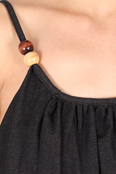 armonika Γυναικείο μακρύ φόρεμα με μαύρο λαιμόκοψη και κορδόνι με λουράκι με επένδυση ARM-25Y001103