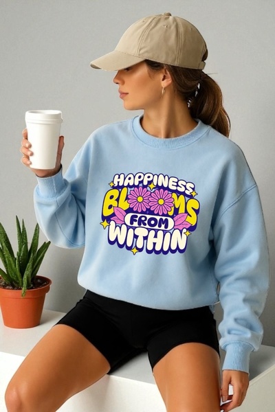 ArtYus Φούτερ Unisex με μακρύ μανίκι Happiness Transfer με τύπωμα με λαιμόκοψ...