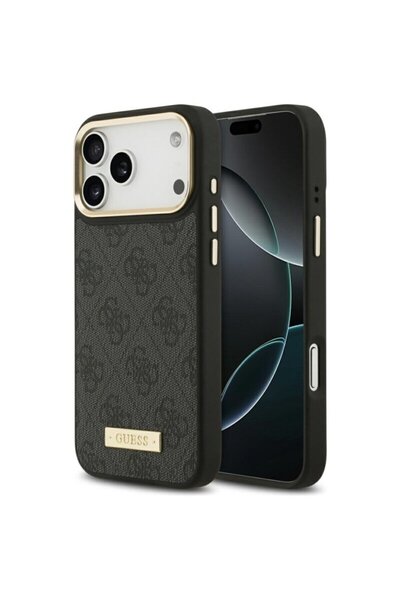 Guess Carcasă originală rigidă pentru iPhone 17 Pro Max 4G cu placă cu logo MagSafe, neagră