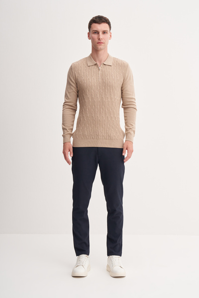 Cazador سترة بولو بياقة من القطن والأكريليك الفاخر بقصة ضيقة - 33040