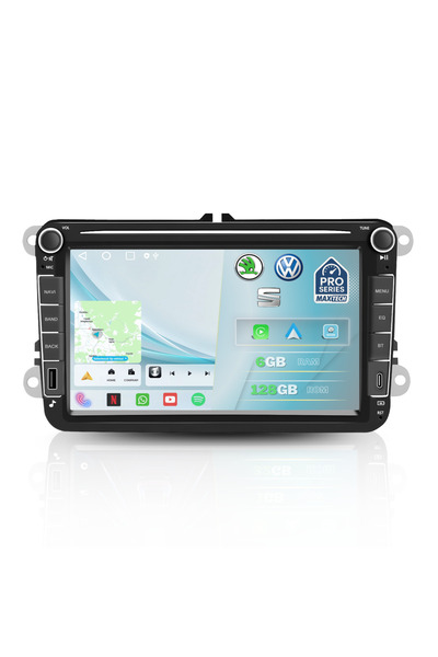 MaxTech Navigatie Volkswagen/Skoda/Seat, Android 15 cu USB si Type-c Frontal, 6GB Ram 128GB Memorie, Carplay