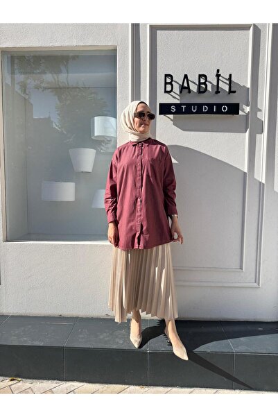Invee 7163 Cep Detaylı Kadın Gömlek Bordo