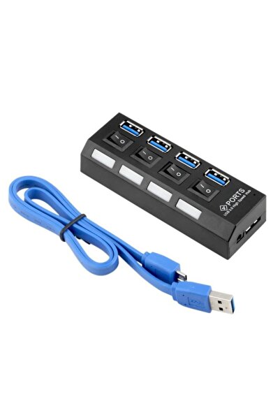 Rabelix Online Marketing 4 Port Usb 3.0 Hub Çoklayıcı Çoğaltıcı 4 Lü Usb Pc Kablosu Ledli Işıklı Anahtarlı 30cm Kablolu