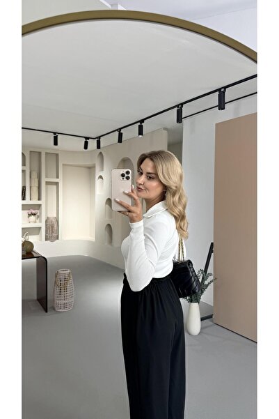 Sezgi Tekin Bel Lastikli Bağlama Detay Siyah Palazzo Pantolon