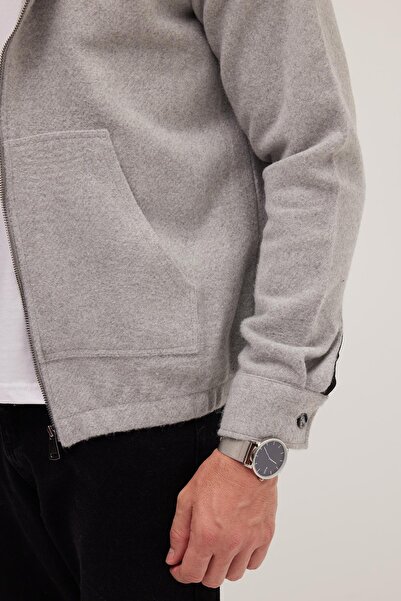 Tudors Men's Relax Fit Comfortable Cut Zippered Double Pocket Hooded Light Gray Jacket Shirt