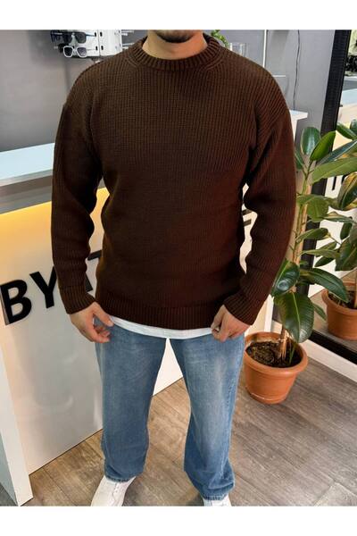 BYATA MENS STYLE Men's Round Neck Oversize Knit Sweater