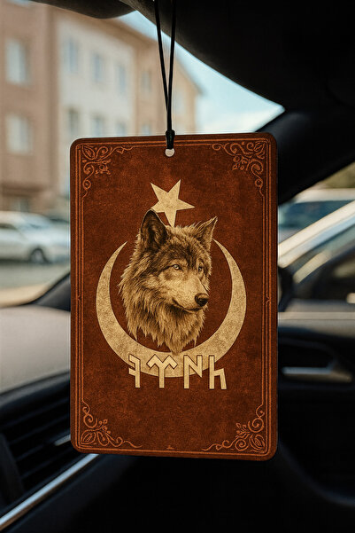 B34R Kurtlu Göktürkçe Türk Yazılı Türk Bayrağı Oto Kokusu - Dekoratif Araç Ko...