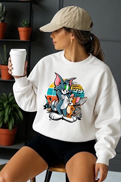ArtYus Tricou unisex cu mânecă lungă Tom și Jerry Transfer cu imprimeu guler ...