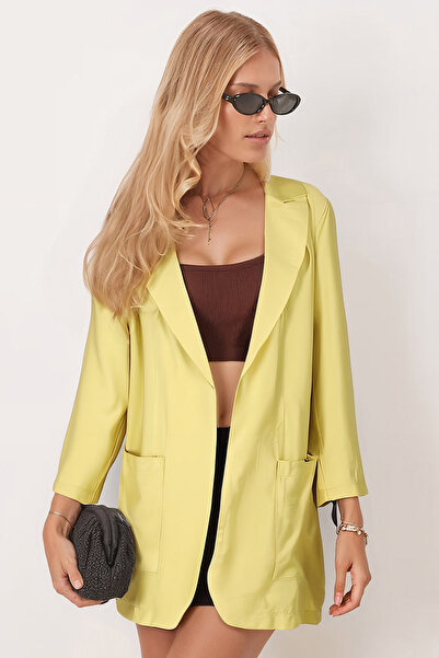 armonika Women's Pistachio Green Oversize Jacket with Pockets Arm-26K001005