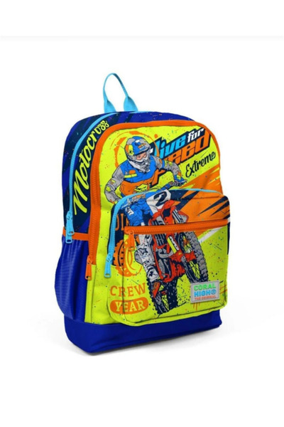 Coral High Motorcu Erkek İlkokul Ortopedik 4 bölmeli Suluk Gözlü Okul Çantası