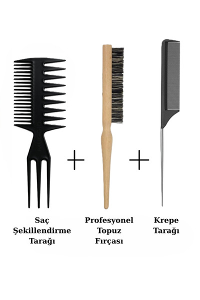 Nofella 3'lü Tarak Seti, Saç Şekillendirici Tarak + Profesyonel Topuz Fırçası...